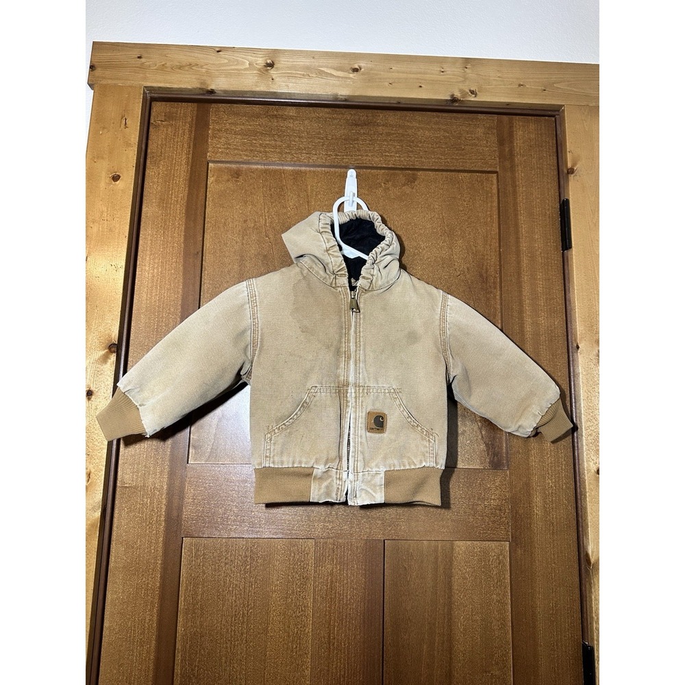 Carhartt J130 Toddler 3T Brown Hooded Duck Active Jacket Quilt Lined Full Zip